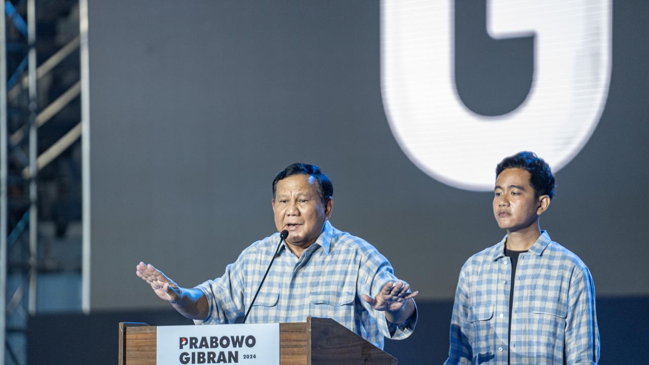 JAKARTA, INDONESIA - FEBRUARY 14: Indonesian presidential candidate Prabowo Subianto, the current Defence Minister, addresses supporters at an event on February 14, 2024 in Jakarta, Indonesia. Indonesia headed to the polls to vote in presidential elections on Feb. 14. (Photo by Oscar Siagian/Getty Images)