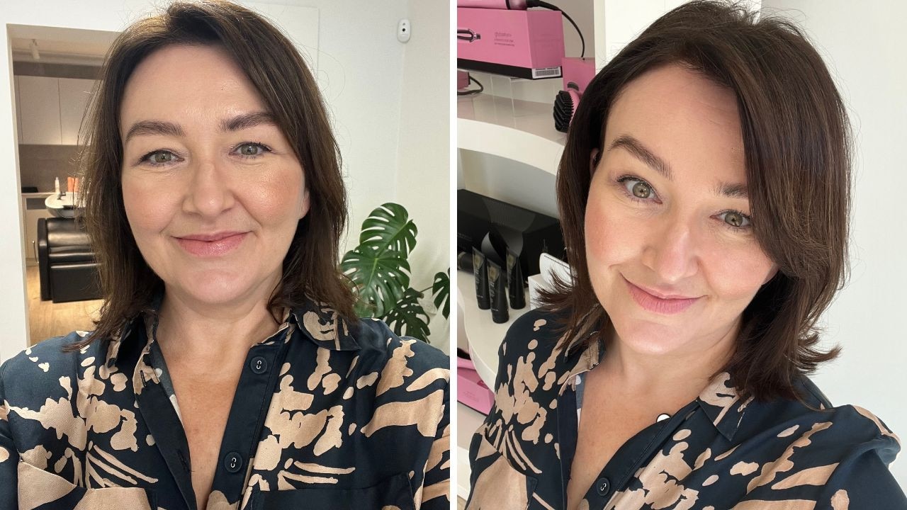 Before using the ghd duet blowdry brush and volumising cream (left) and after (right). Picture: news.com.au/Kara Byers