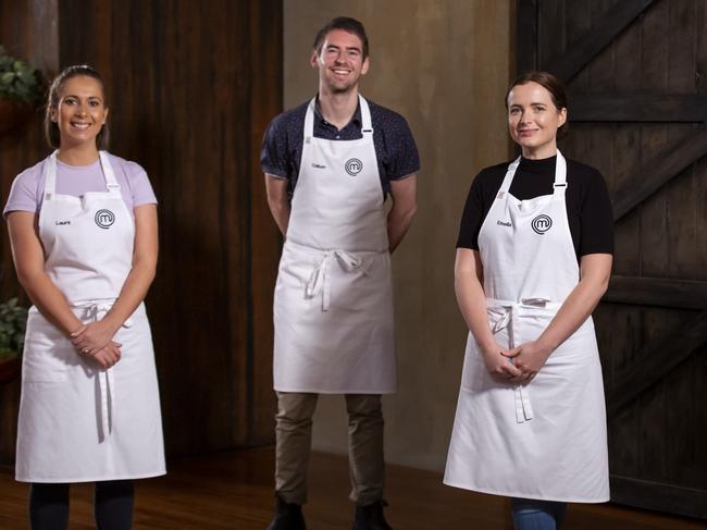 Three the MasterChef final four: Laura Sharrad, Callum Hann and Emelia Jackson. Picture: Supplied by Ten.