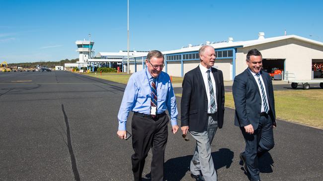 Dennis Martin, former member for Coffs Harbour Andrew Fraser and Minister for Regional Development John Barilaro unveiled the finished works on the airport redevelopment in 2016.