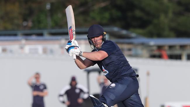 Aaron Finch on the move. Former Australian captain Aaron Finch played for Geelong in the Vic Super Slam against Essendon on Tuesday night. Picture: Alan Barber