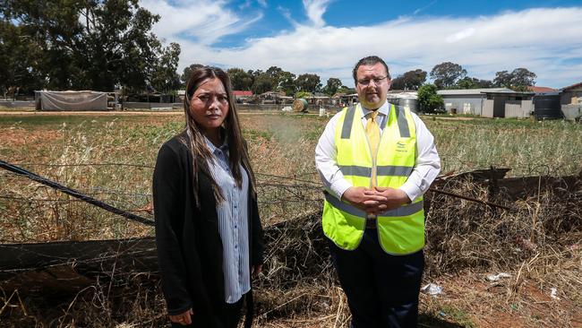 Councillor Sarah Ouk and Deputy Mayor Chad Buchanan at a site in Kings Road, Salisbury Downs last year. They are making representations against the childcare centre. Picture: File