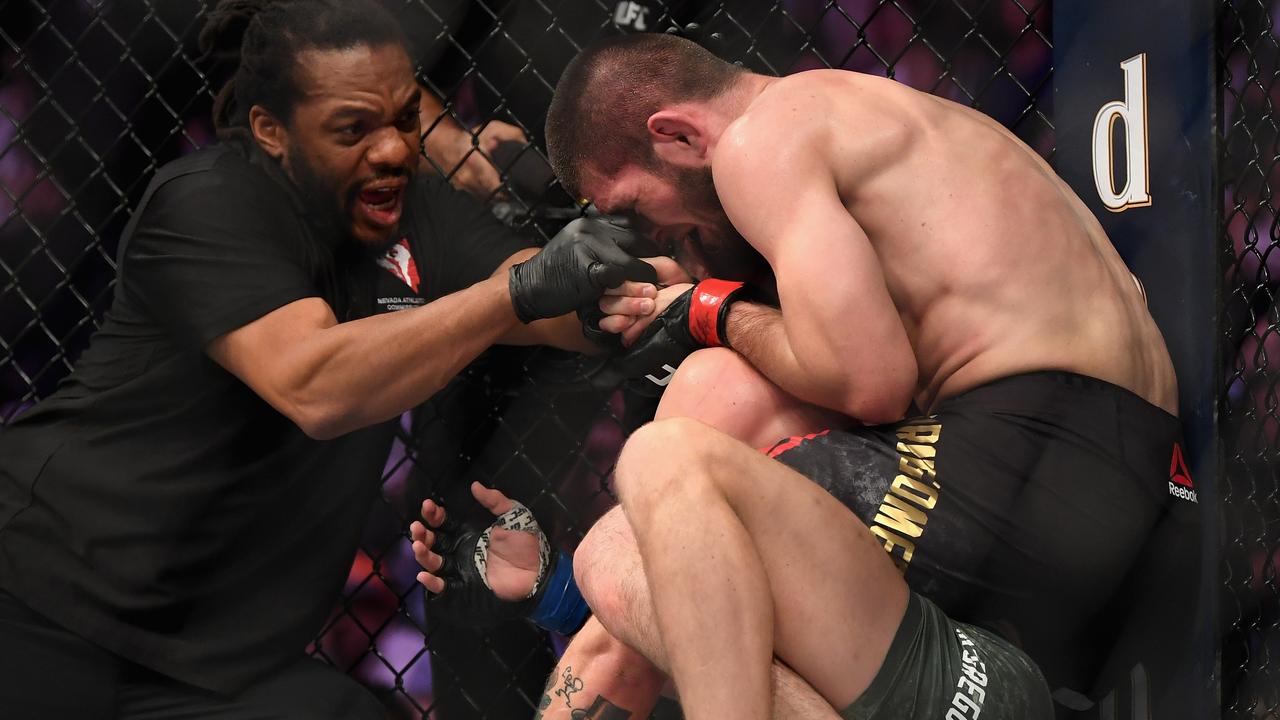 Khabib Nurmagomedov defeats Conor McGregor at UFC 229.