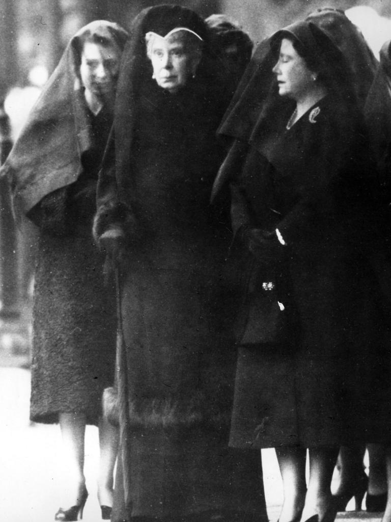 Queen Mary, Queen Elizabeth The Queen Mother and Queen Elizabeth II attend the funeral of King George VI in 1952. The King had died in his sleep, aged just 56, after suffering a coronary thrombosis. The Queen later reflected on her loss and the impact on her life. “My father died much too young,” she is quoted as saying. “So it was all a very sudden kind of taking it on and making the best job you can ... and accepting the fact that here you are and it’s your fate.”