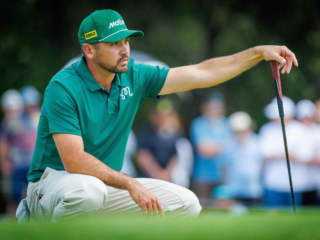 Jason Day lines a putt during the second round of the Australian PGA Championship at Royal Queensland. Picture: Patrick HAMILTON / AFP