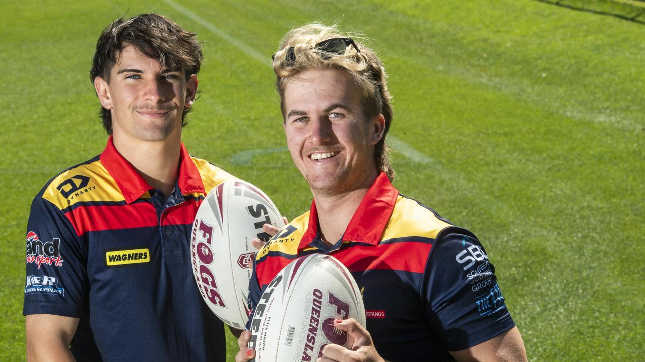 Former Western Mustangs players Declan Ryan (left) and Riley Wockner. Picture: Nev Madsen