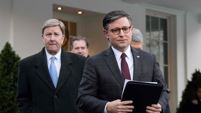 Mike Johnson arrives at the West Wing on Wednesday. Picture: AFP