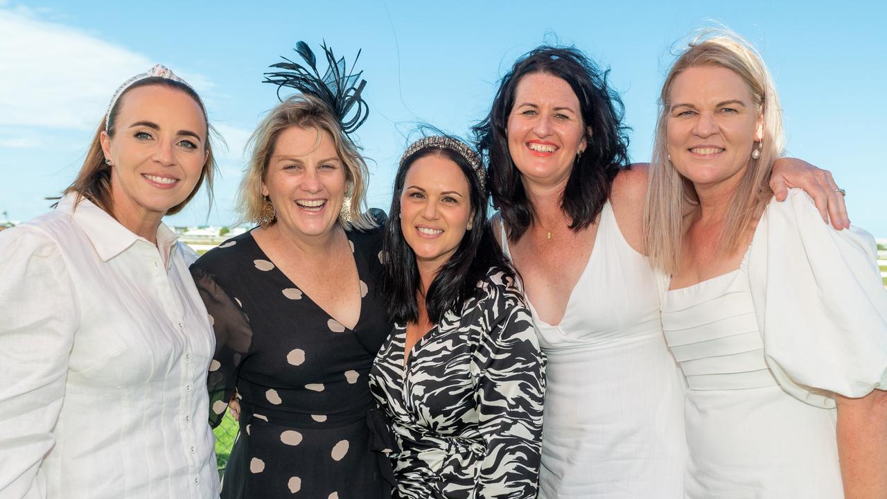 Sarah Murrell, Kylie Clark, Cristal Jackson, Tracey Galletly and Jo Gordon at NQ Classic Derby Day Mackay Turf Club Saturday 30 September 2023 Picture: Michaela Harlow