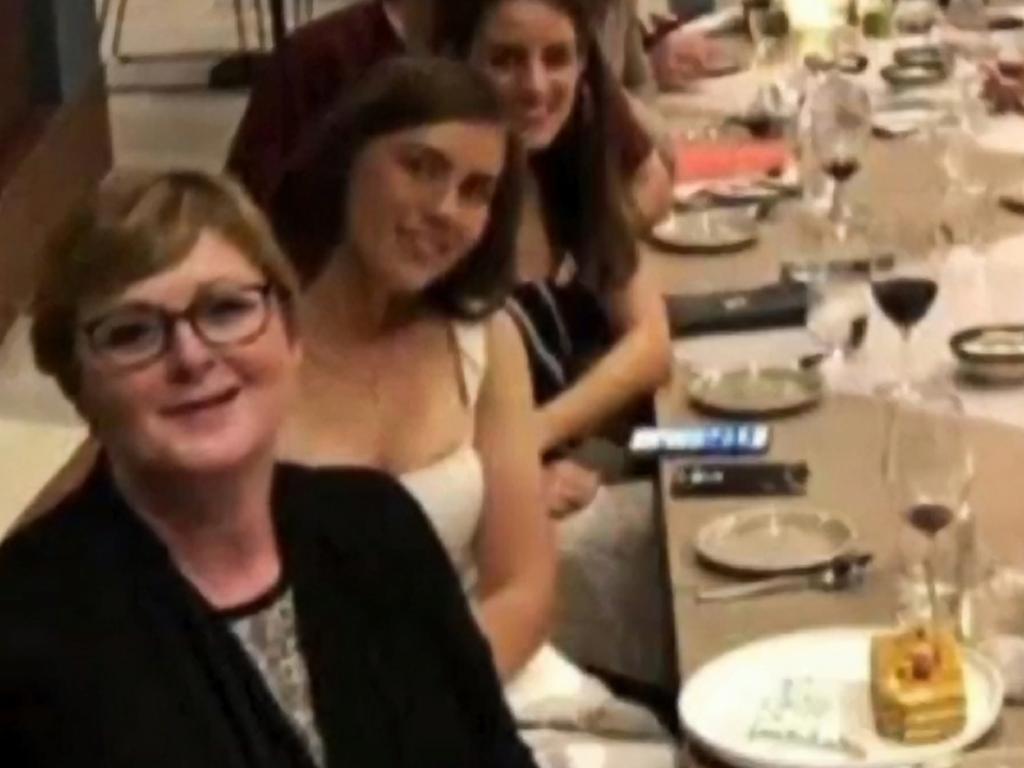 Brittany Higgins (second from left) at a dinner function with Linda Reynolds (left) in Perth on 15th May 2019.