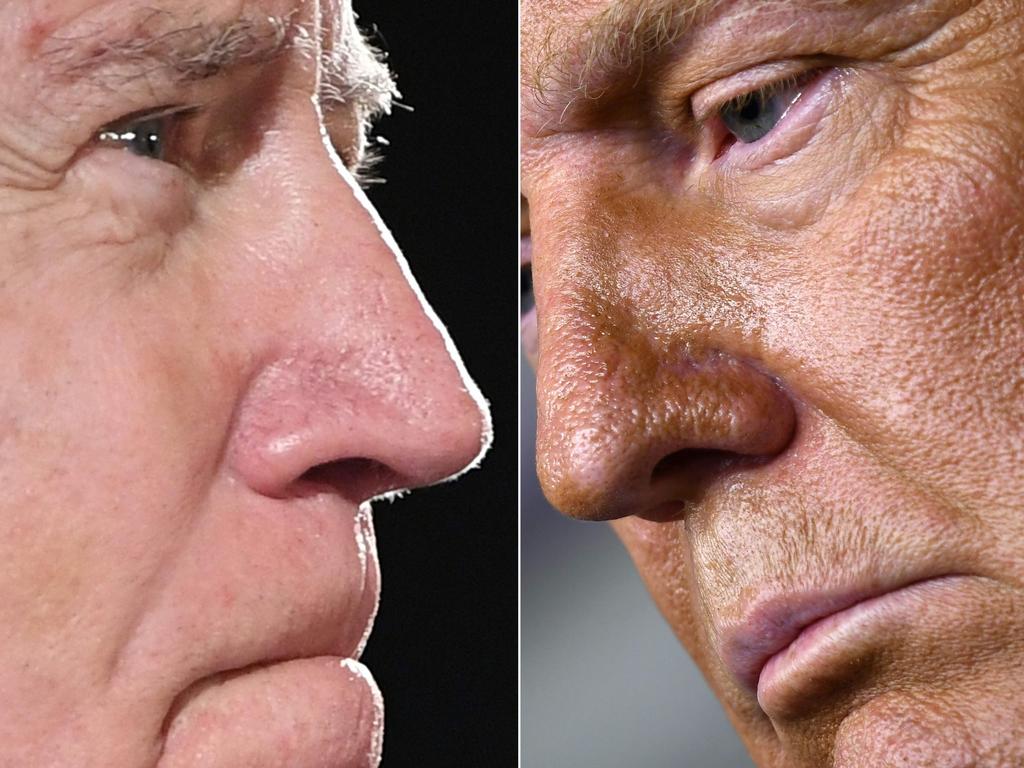 Joe Biden and President Trump will face off on rival networks on Thursday. Picture: SAUL LOEB and Brendan Smialowski / AFP.