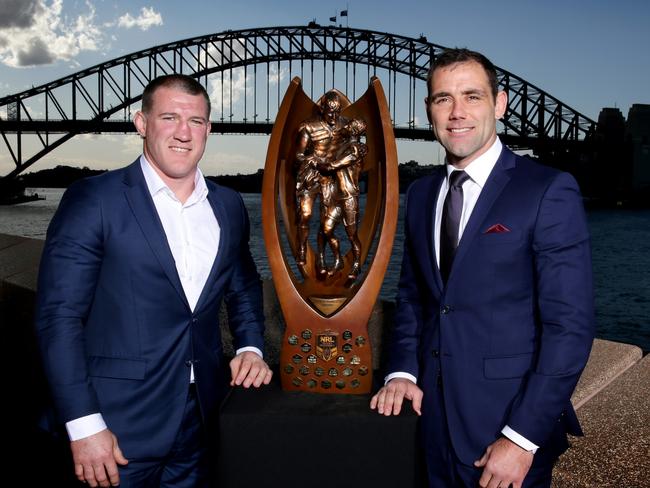 Sharks captain Paul Gallen and Storm captain Cam Smith at the Sydney Opera House / Picture: Gregg Porteous