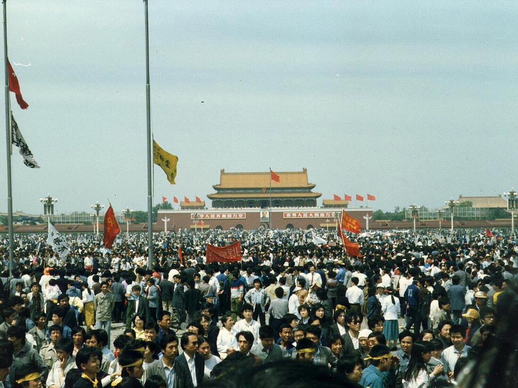 Crowds in Tiananmen Square during protests in 1989.