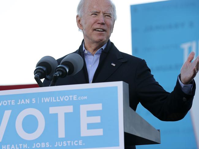 President-elect Joe Biden addresses a campaign rally with Democratic candidates for the US Senate Jon Ossoff and Rev. Raphael Warnock. Picture: Getty Images/AFP