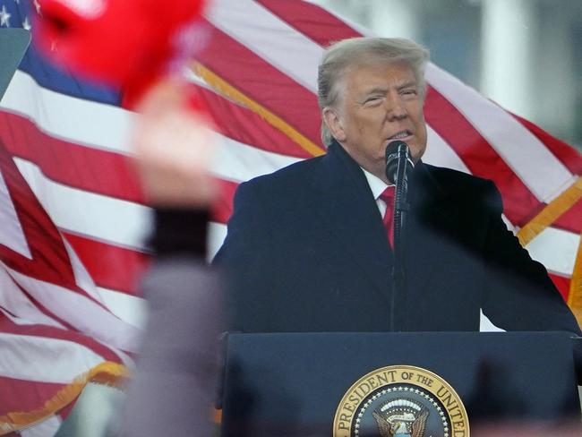 (FILES) In this file photo taken on January 6, 2021, US President Donald Trump speaks to supporters from The Ellipse near the White House in Washington, DC. - Donald Trump on January 6, 2022 angrily hit back at Joe Biden on the first anniversary of the Capitol riot, repeating his claims that the 2020 election was "rigged' after the US president assailed his predecessor as a dangerous threat to American democracy. (Photo by MANDEL NGAN / AFP)