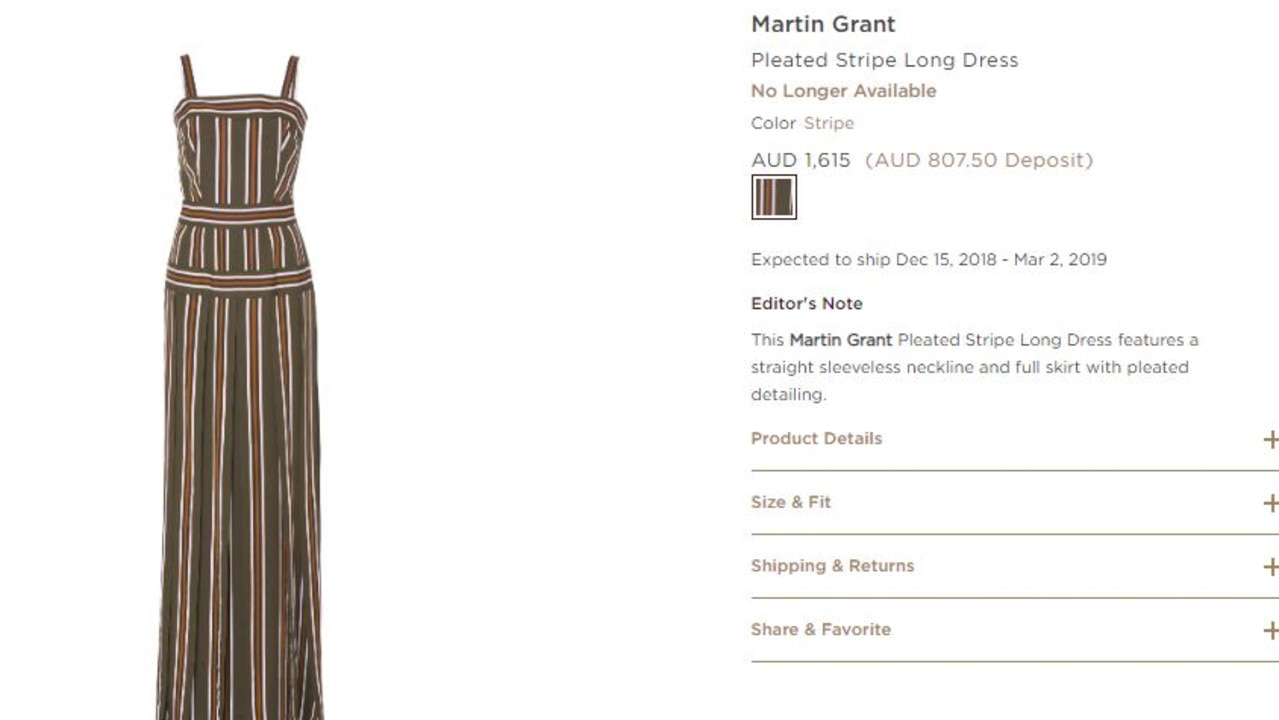 The Moda Operandi website states the Martin Grant dress is no longer available.