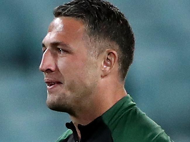 SYDNEY, AUSTRALIA - SEPTEMBER 17:  Former Rabbitohs player Sam Burgess looks on before the round 19 NRL match between the South Sydney Rabbitohs and the Canterbury Bulldogs at ANZ Stadium on September 17, 2020 in Sydney, Australia. (Photo by Cameron Spencer/Getty Images)