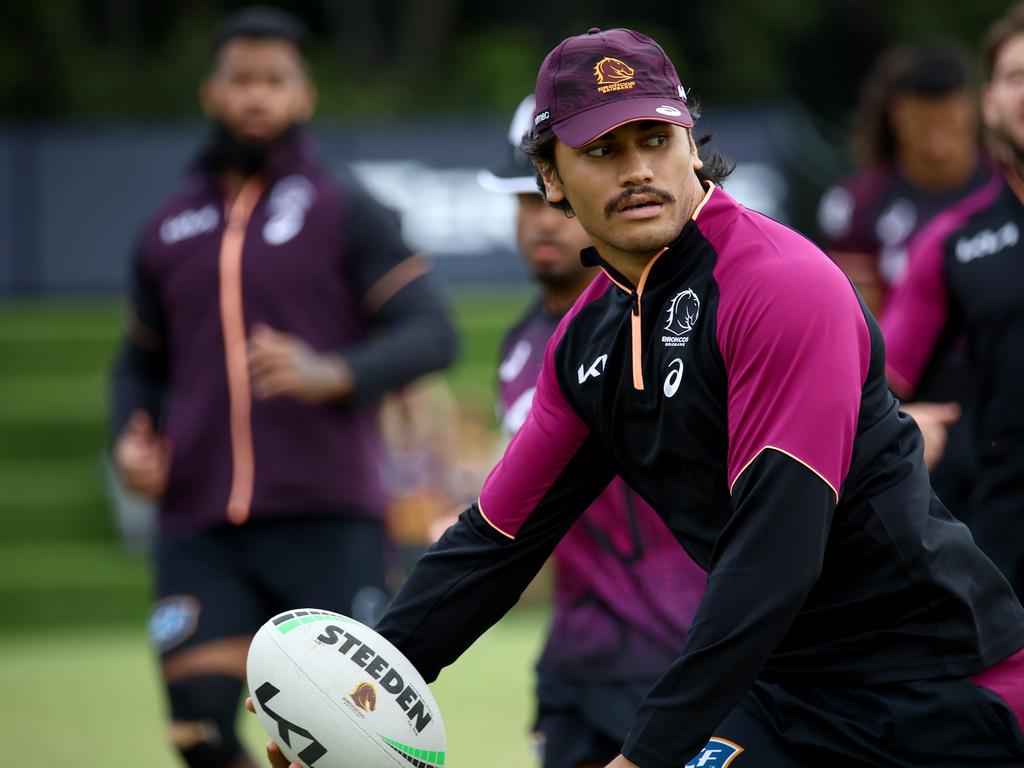 Broncos second-rower Brendan Piakura is an outside chance of being part of the Maroons’ squad for Game I. Picture: David Clark