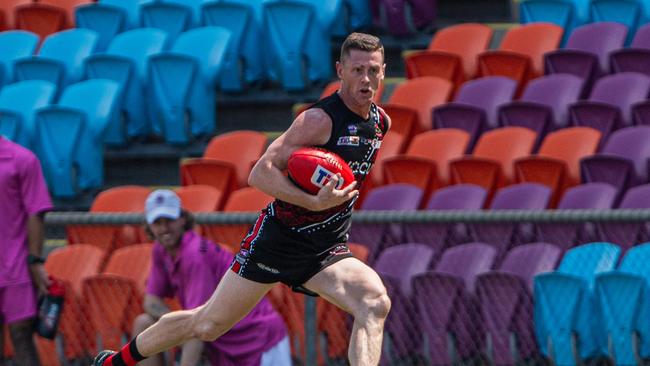 Tiwi’s Sam Darley was in tribunal trouble after Round 9 of the NTFL. Picture: Pema Tamang Pakhrin