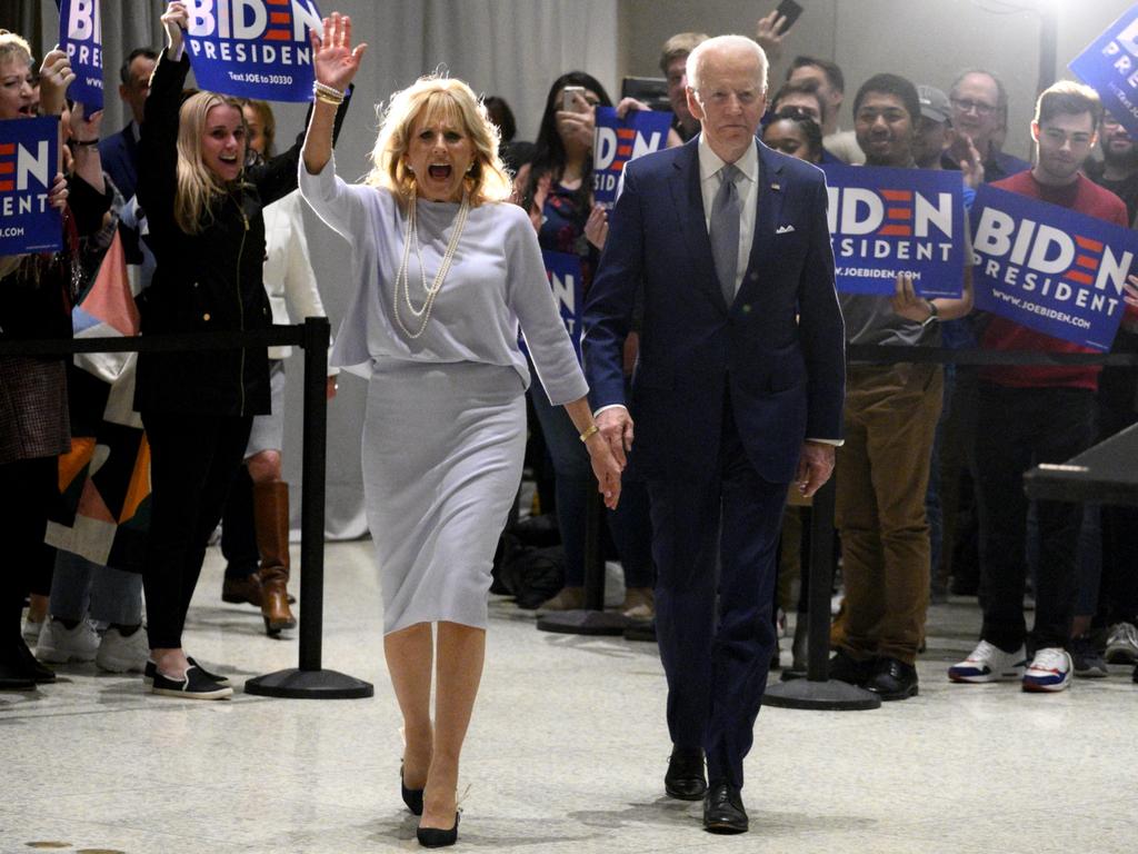 Joe Biden with his wife Dr Jill Biden by his side. Picture: Getty Images