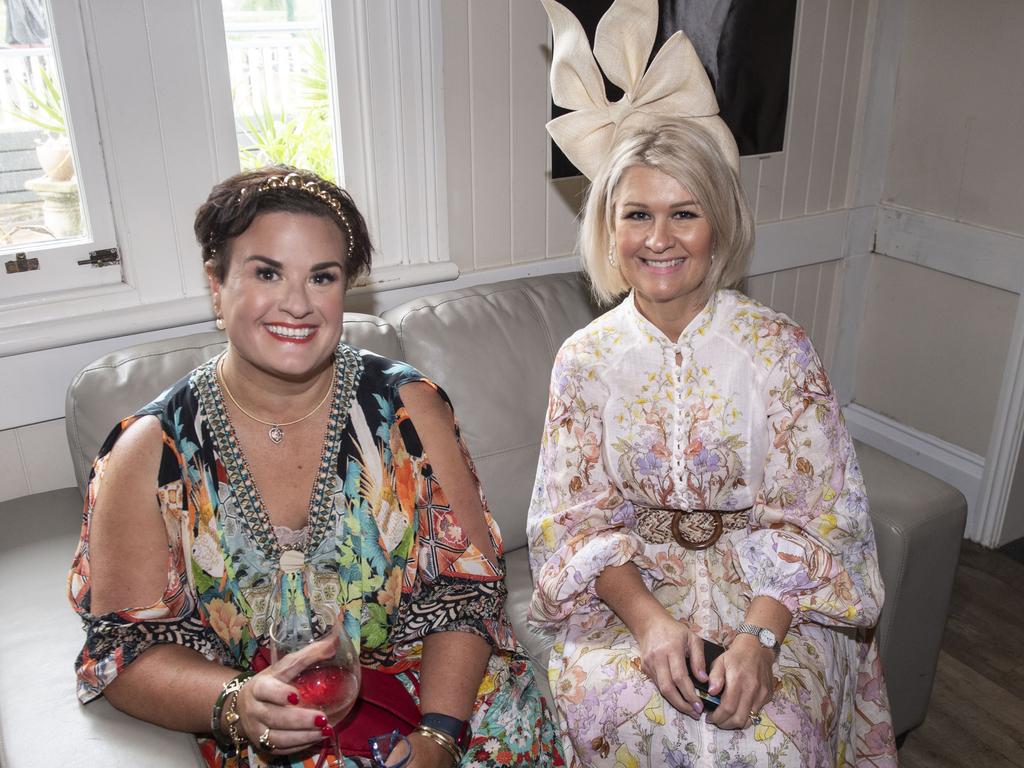 Emma Turner (left) and Charmaine Searle. The Chronicle Toowoomba Hospital Foundation Melbourne Cup at Urban Grounds Cafe raising funds for One Wish, One Cure for Type 1 Diabetes. Tuesday, November 1, 2022. Picture: Nev Madsen.