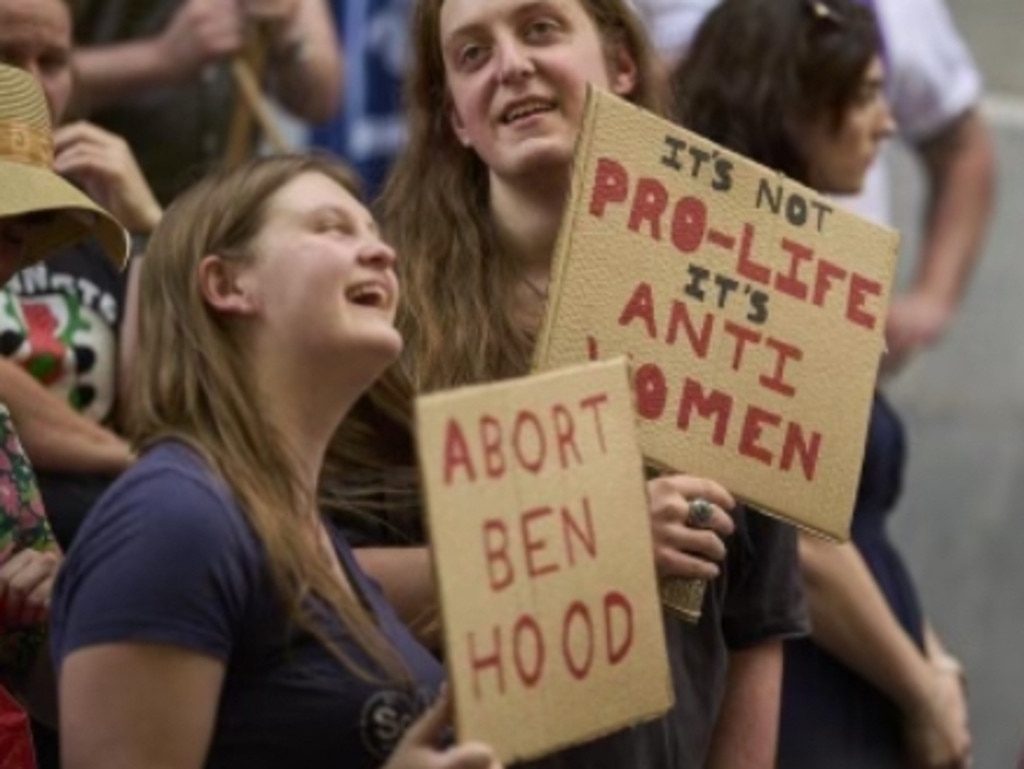 Abort Ben Hood protest signs. Picture: Joanna Howe