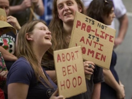 Abort Ben Hood protest signs. Picture: Joanna Howe