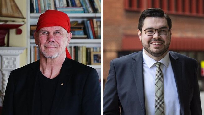 Peter FitzSimons, left, is seeking costs from Bruce Lehrmann for producing documents relating to Brittany Higgins’ book deal.