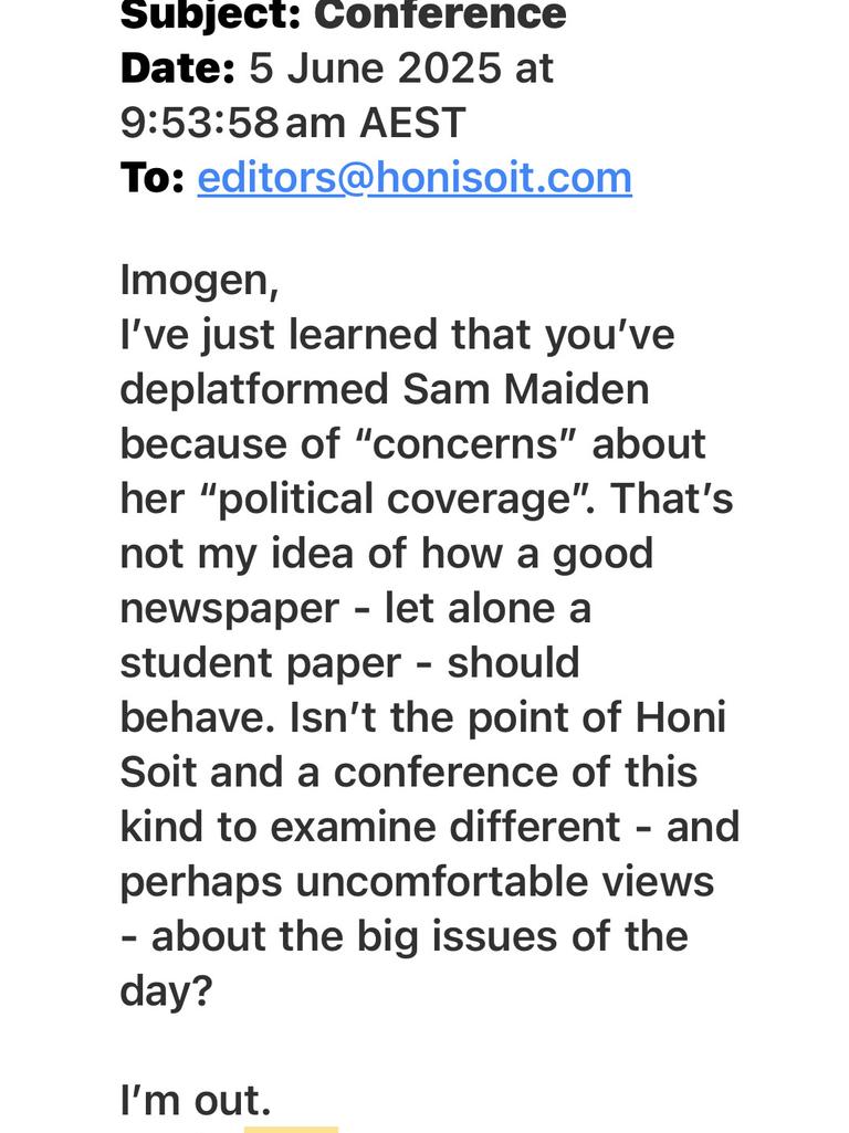 An email from David Marr after Samantha Maiden was 'cancelled'.