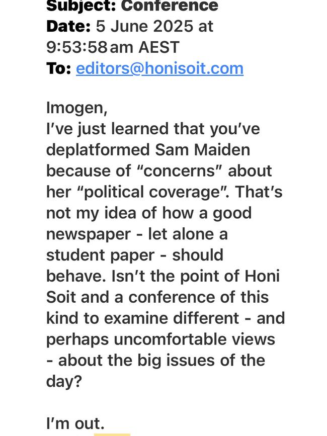 An email from David Marr after Samantha Maiden was 'cancelled'.