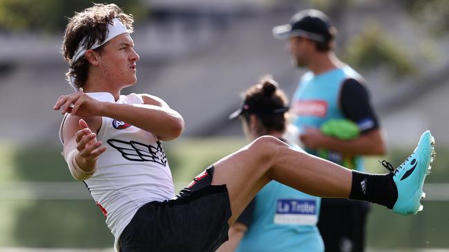 MELBOURNE . 13/03/2023.  AFL. Collingwood training at Olympic Park.  Jack Ginnivan of the Magpies training with the group today  . Pic: Michael Klein