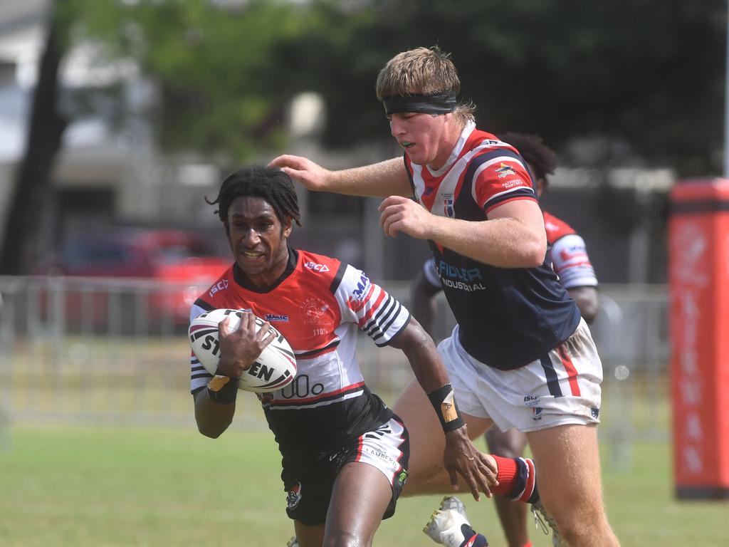 Kirwan State High School hosts St Patrick's College, Mackay, in round 1 of the 2025 Aaron Payne Cup. Kirwan's Number 6 runs 60 meters for individual tray. Picture: Evan Morgan