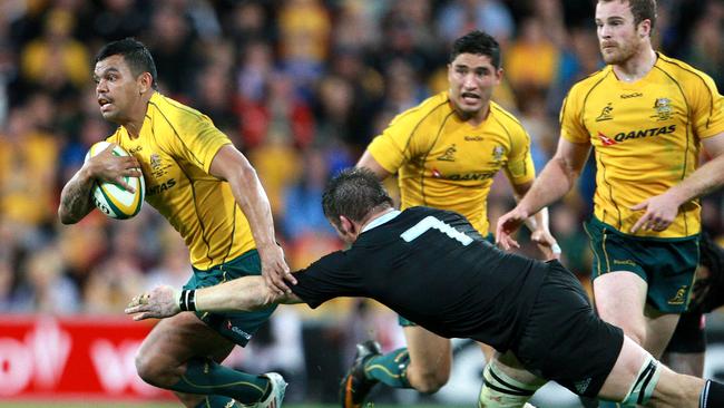 Kurtley Beale surges for the line during the Wallabies’ 2011 win over New Zealand.