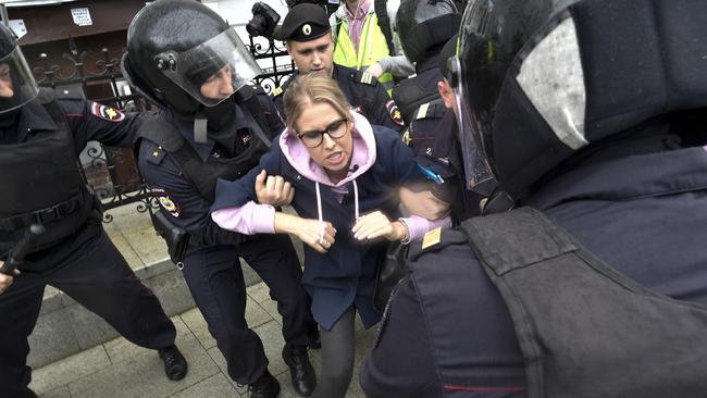 Opposition candidate and lawyer Lyubov Sobol is arrested. Picture: AP