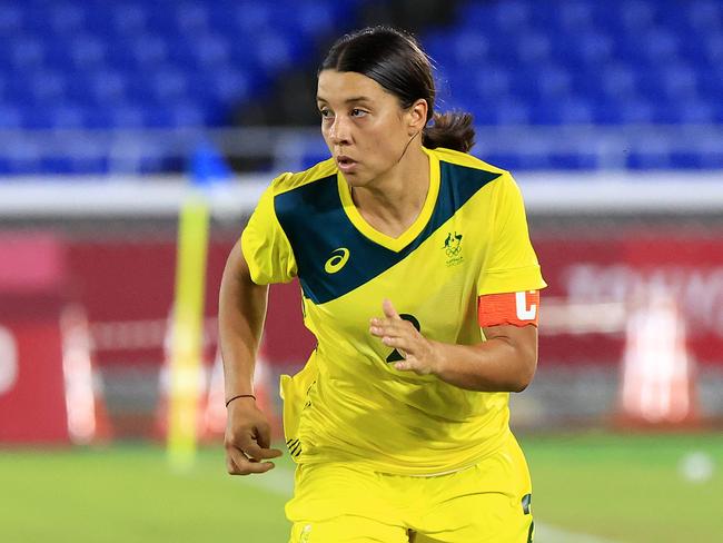 Sam Kerr in action during the Women's Football Semi-Final between Australia and Sweden at the International Stadium Yokohama at the 2020 Tokyo Olympics. Pics Adam Head