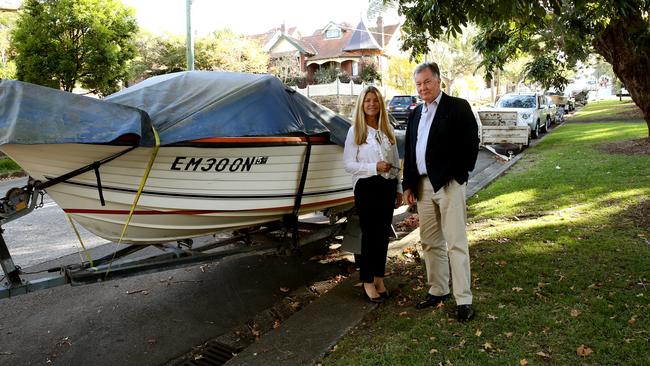 Mosman office workers John MacGregor and Carol Pedersen are concerned about the number of boats taking up parking spaces around Memory Park. Picture: Annika Enderborg