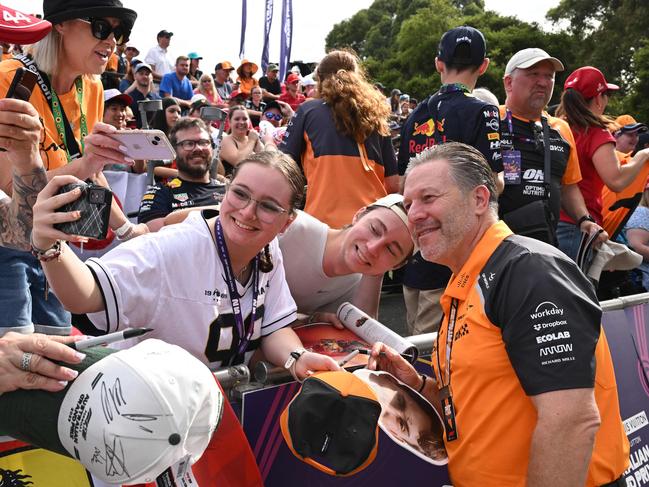 McLaren CEO Zak Brown with fans on Saturday. Picture: William West