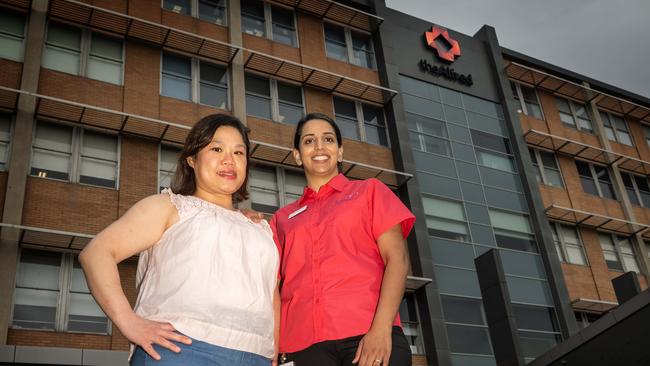 Metastatic McGrath Breast Care Nurse Gurpreet Grewal and her patient Grace Lee outside The Alfred Hospital. On Tuesday 2 May, the McGrath Foundation will announce that we have recently appointed six new McGrath Breast Care Nurses in Victoria. Picture: Tony Gough