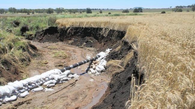 Coolah, NSW where the central ranges gas pipeline to Tamworth was exposed in a rainfall flooding event. Similar concerns among landowners are held about the Hunter Gas Pipeline Picture: Supplied