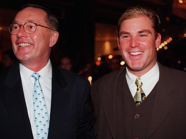 4/5/97:  Mr Lloyd Williams with Shane Warne at the Crown Casino complex.  p/