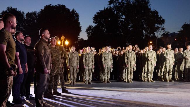 President Volodymyr Zelensky in Turkey before flying back to Ukraine with repatriated commanders who held Mariupol’s resistance in the city's Azovstal steel plant. Picture: Ukraine Presidential Press Service/AFP