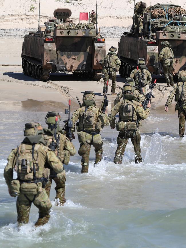 Australian Forces during a beach assault at Shoalwater Bay. Picture: Peter Wallis