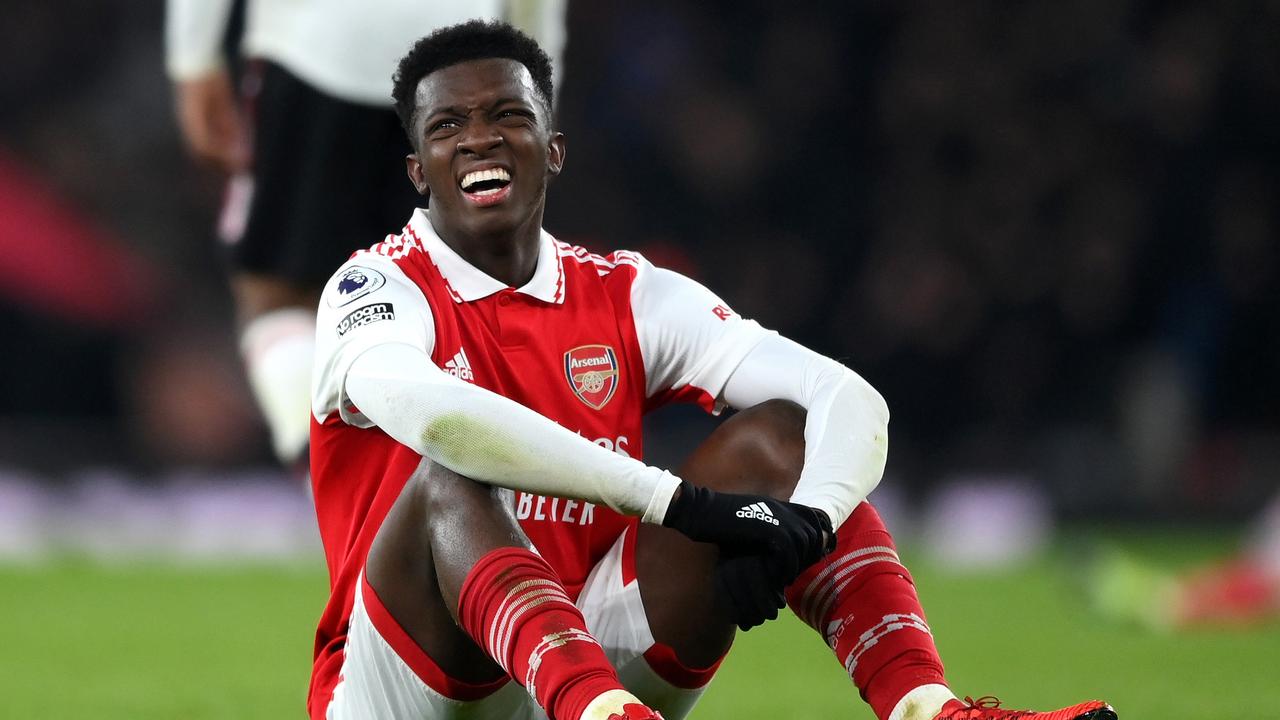 LONDON, ENGLAND - JANUARY 22: Eddie Nketiah of Arsenal celebrates at during the Premier League match between Arsenal FC and Manchester United at Emirates Stadium on January 22, 2023 in London, England. (Photo by Shaun Botterill/Getty Images) *** BESTPIX ***