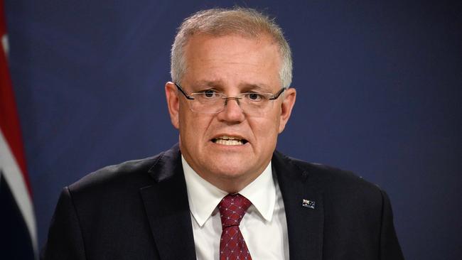 Prime Minister Scott Morrison speaks to the media in Sydney on Saturday. Picture: AAP