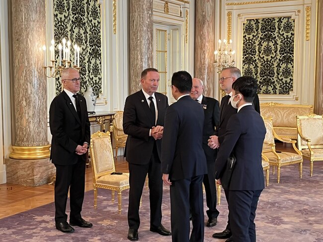 Former Australian prime ministers Malcolm Turnbull, Tony Abbott and John Howard join Prime Minister Anthony Albanese in offering condolences to Japanese Prime Minister Fumio Kishida. Picture: Supplied