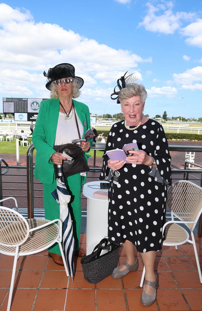 MELBOURNE, AUSTRALIA – OCTOBER 16 2024 Barbra and Shirley at the Caulfield Social race day at Caulfield racecourse on Wednesday 16th October, 2024 Picture: Brendan Beckett