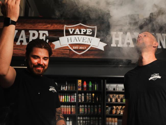 22nd December 2020, Vape Haven owner Octavian Voegele and Manager Alex Pitchag is worried about National vape laws that are changing which will have a massive impact on vaping businesses across the Gold Coast. . Photo: Scott Powick Newscorp