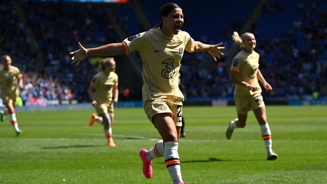 Sam Kerr after scoring the first goal of the game. Picture: Getty Images