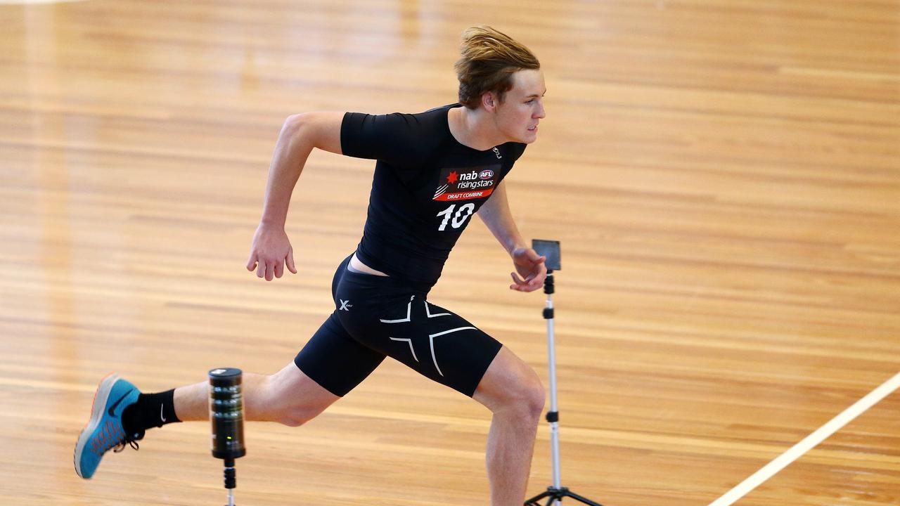 Dawson testing at the 2015 draft combine. He was selected by the Swans at pick 56 that year. Picture: Sarah Reed.