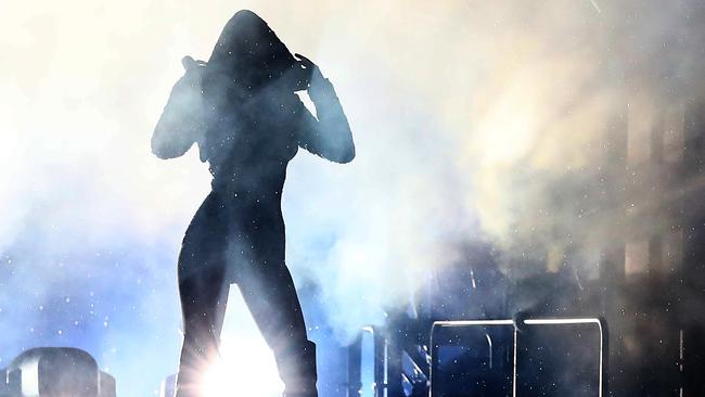 Taylor Swift enters the stage at ANZ Stadium on Friday. Picture: Mark Metcalfe