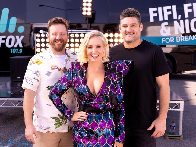 Nick Cody, Fifi Box and Brendan Fevola head Melbourne’s top rating FM show. Picture: Supplied